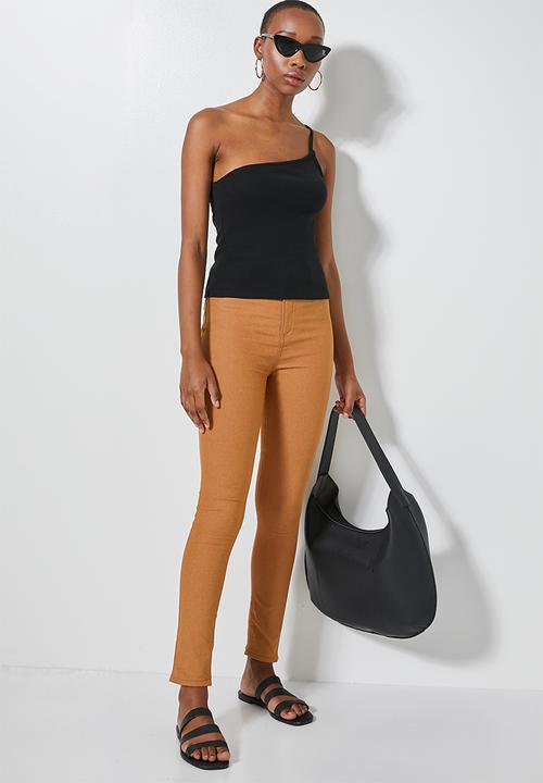 Superbalist - Rib thin strappy one shoulder top - black