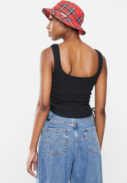 Blake - Ribbed ruched tank top with ties - black
