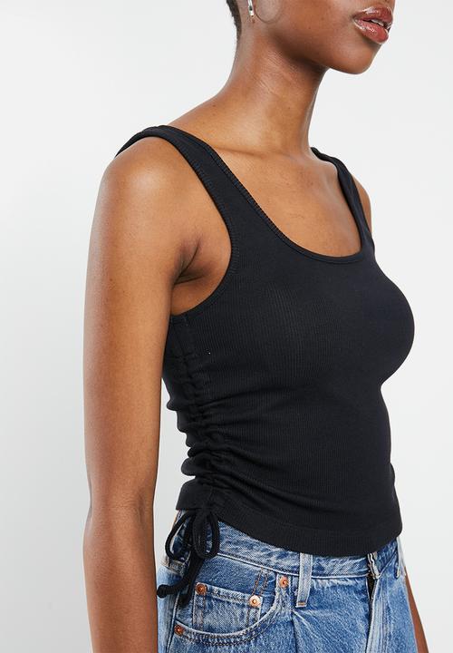 Blake - Ribbed ruched tank top with ties - black