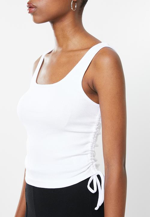 Blake - Ribbed ruched tank top with ties - white