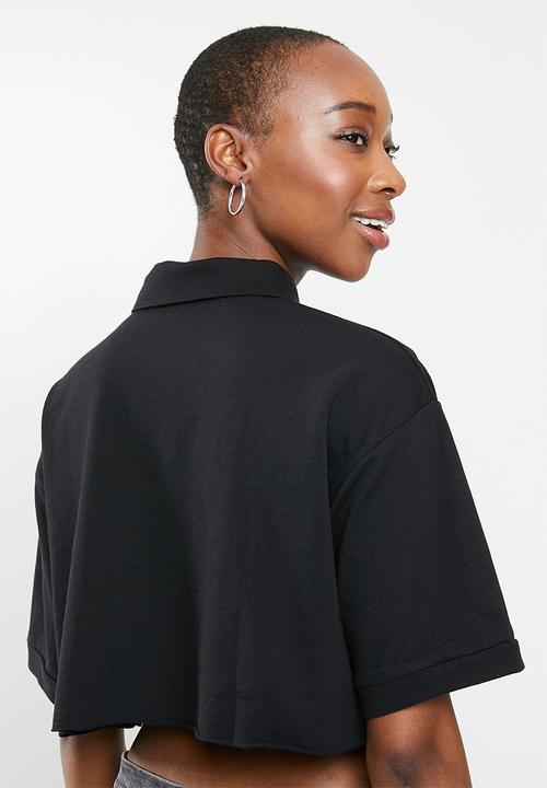 Factorie - Short sleeve crop polo top - black