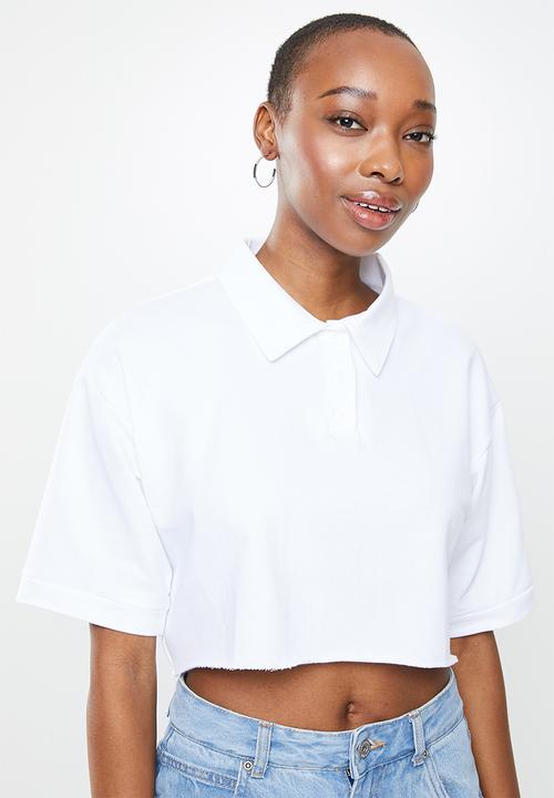 Factorie - Short sleeve crop polo top - white