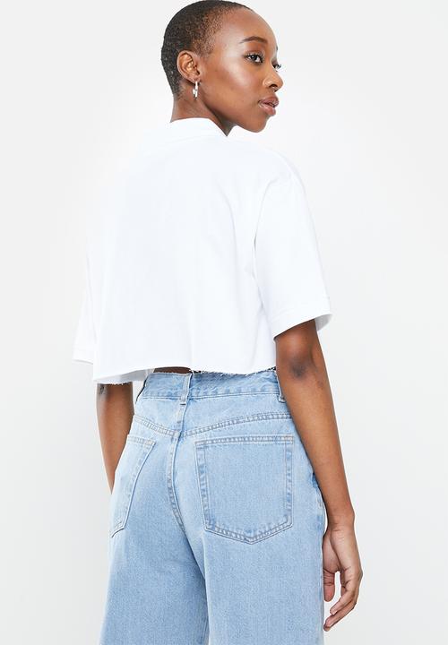 Factorie - Short sleeve crop polo top - white