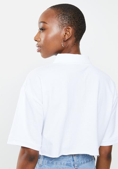 Factorie - Short sleeve crop polo top - white