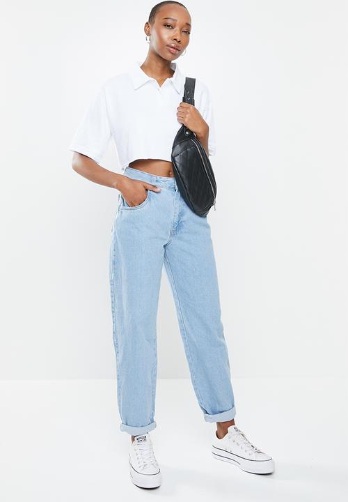 Factorie - Short sleeve crop polo top - white