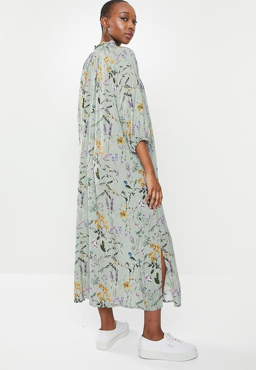edit - Ruffle neck slit midi - multi