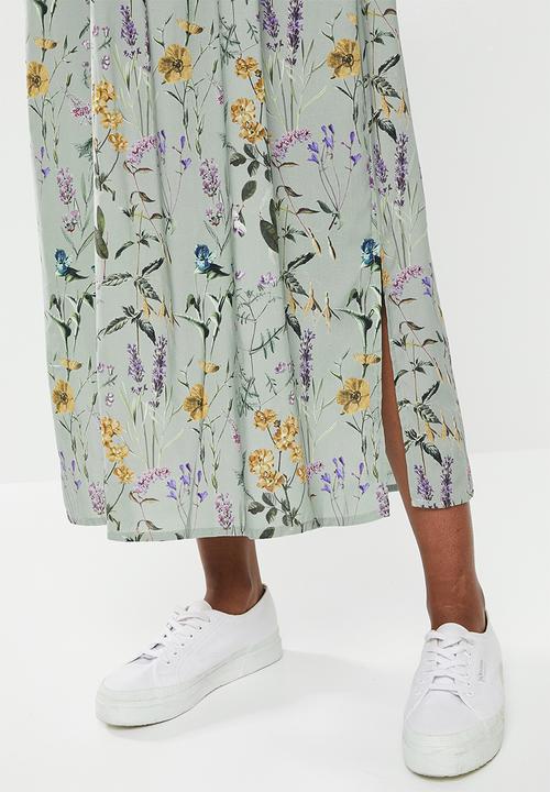 edit - Ruffle neck slit midi - multi