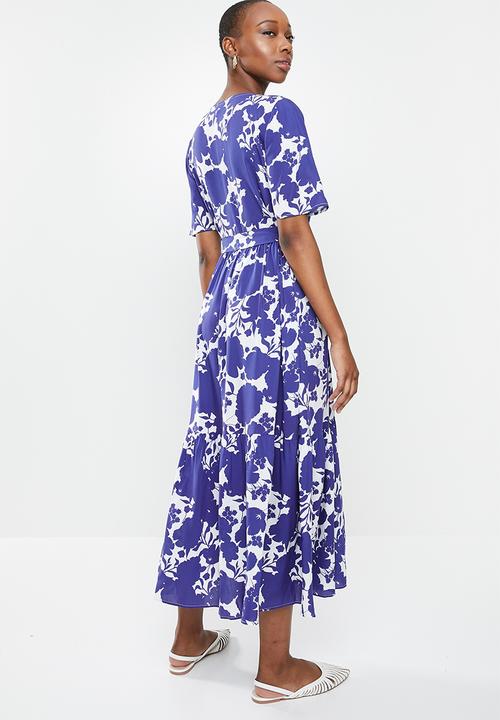 edit - V-neck tiered midaxi - blue & white 