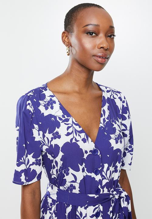 edit - V-neck tiered midaxi - blue & white 