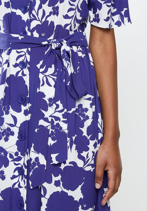 edit - V-neck tiered midaxi - blue & white 
