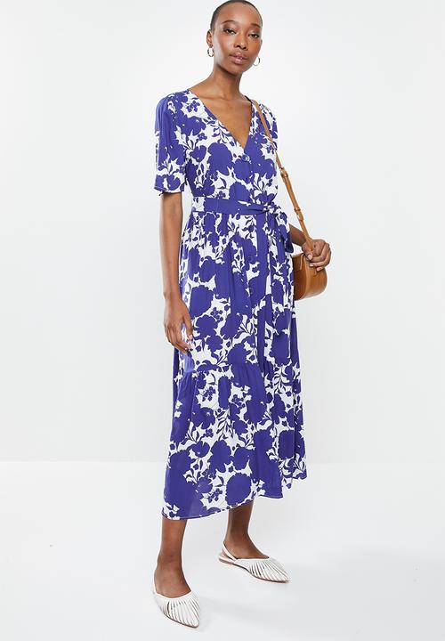 edit - V-neck tiered midaxi - blue & white 