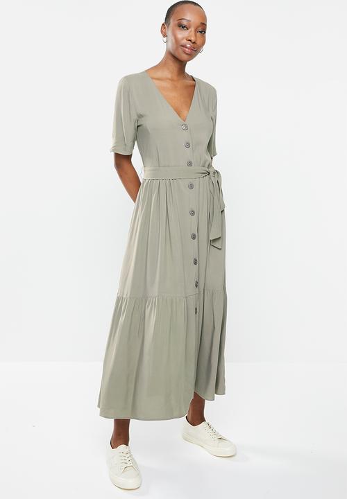 edit - V-neck tiered midaxi - olive