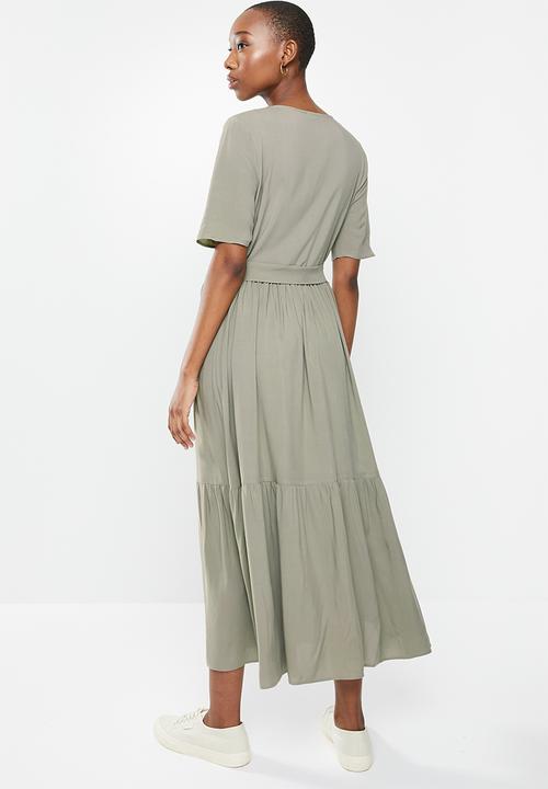 edit - V-neck tiered midaxi - olive