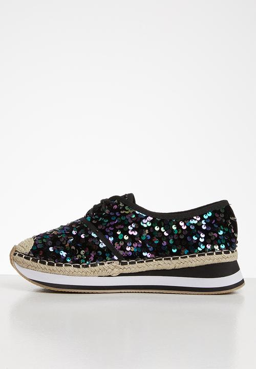 Seduction - Sequin flatform brogue - black
