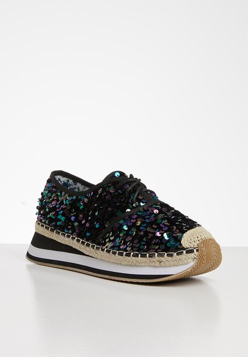 Seduction - Sequin flatform brogue - black