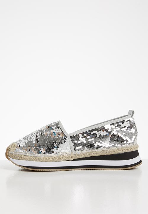 Seduction - Sequin flatform espadrille - silver