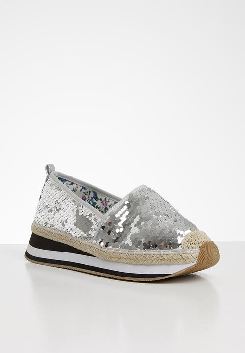 Seduction - Sequin flatform espadrille - silver