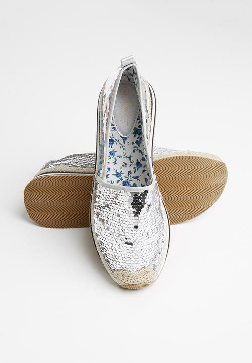 Seduction - Sequin flatform espadrille - silver