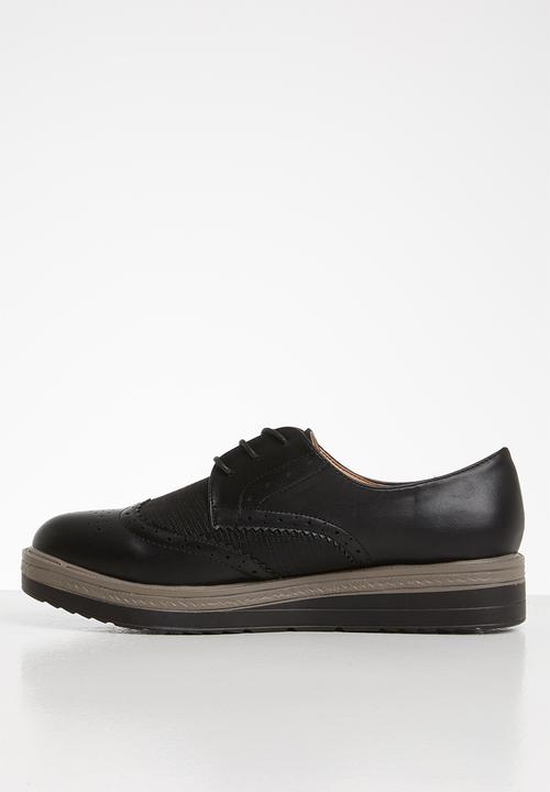 Seduction - Faux leather flatform brogue - black