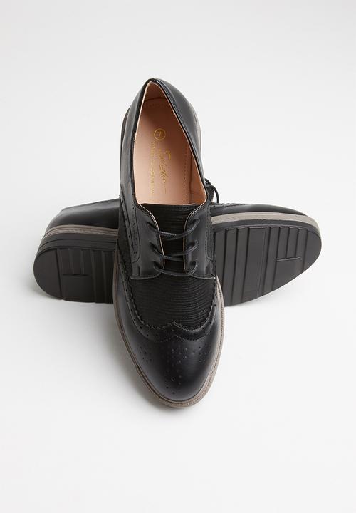 Seduction - Faux leather flatform brogue - black