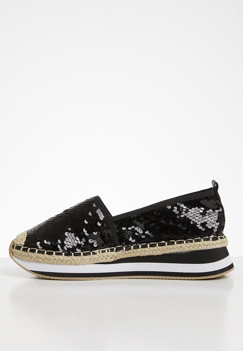 Seduction - Sequin flatform espadrille - black