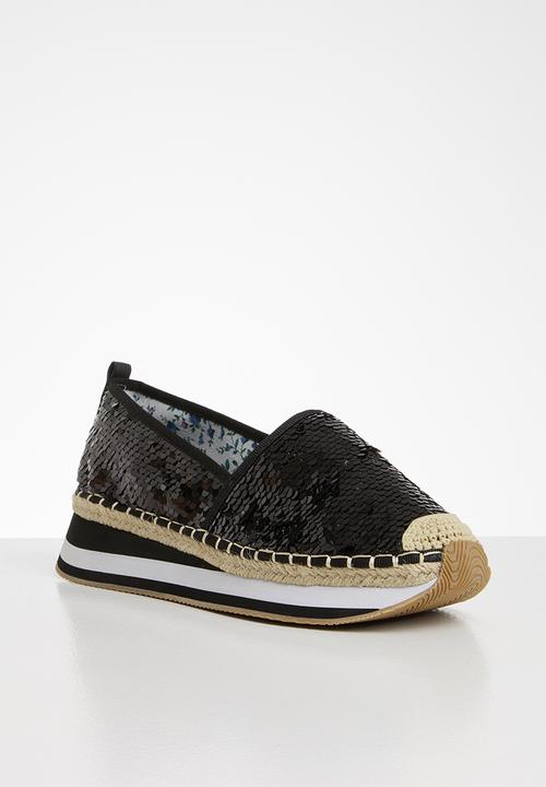 Seduction - Sequin flatform espadrille - black