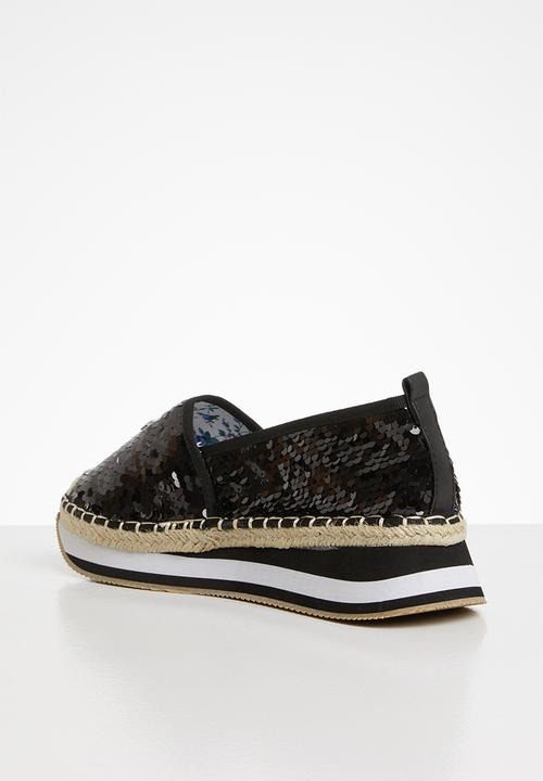 Seduction - Sequin flatform espadrille - black