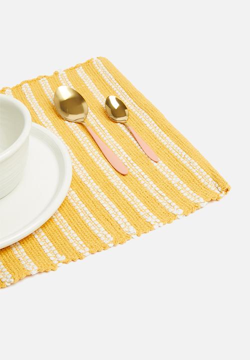 Sixth Floor - Stripy woven placemat set of 6 - mustard & white