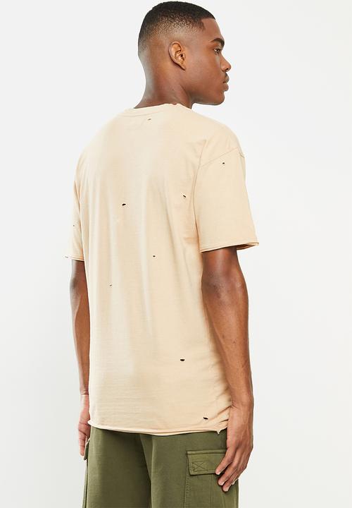 STYLE REPUBLIC - Ripped crew neck tee - stone