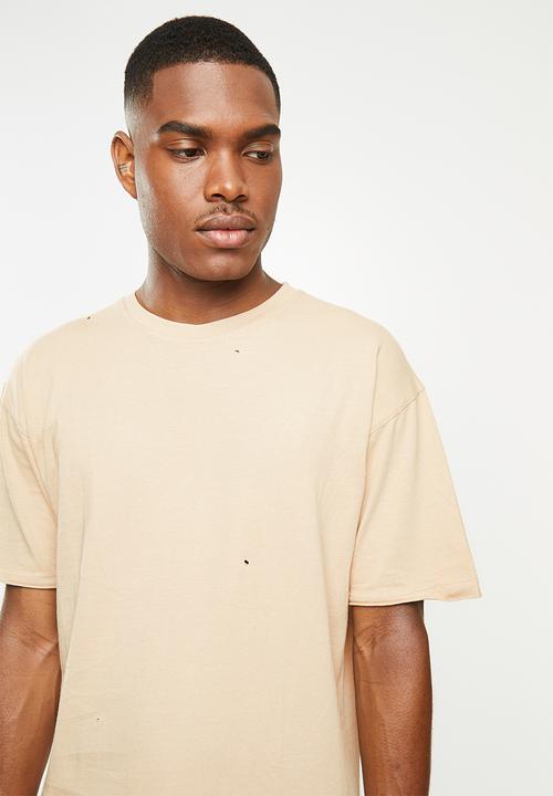 STYLE REPUBLIC - Ripped crew neck tee - stone