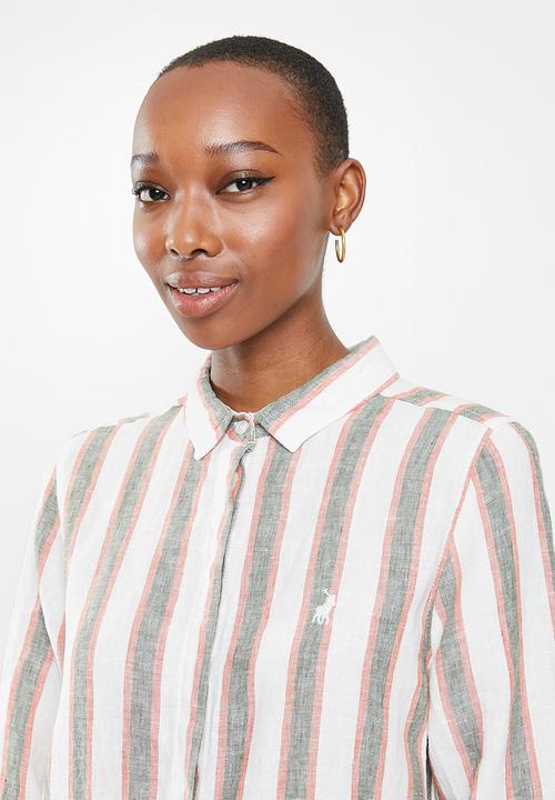 POLO - Sicily stripe linen concealed basic long sleeve shirt - multi 