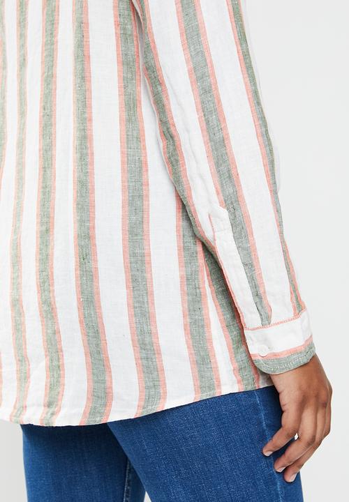 POLO - Sicily stripe linen concealed basic long sleeve shirt - multi 