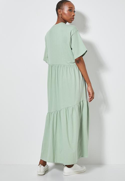 Superbalist - Asymmetrical cutline tiered knit dress - sage