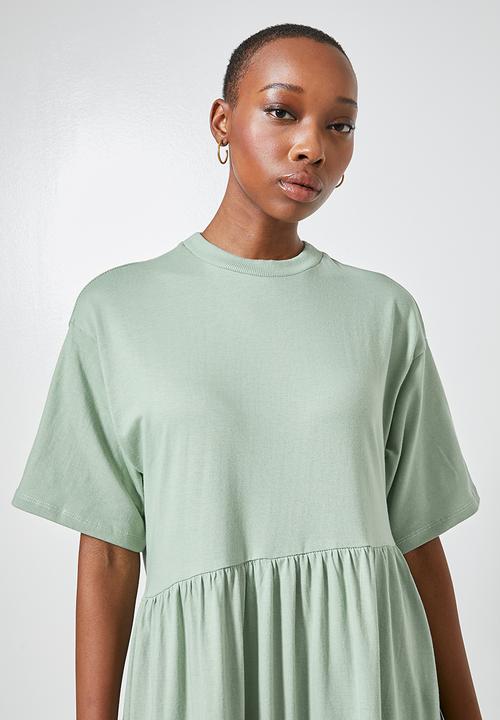 Superbalist - Asymmetrical cutline tiered knit dress - sage