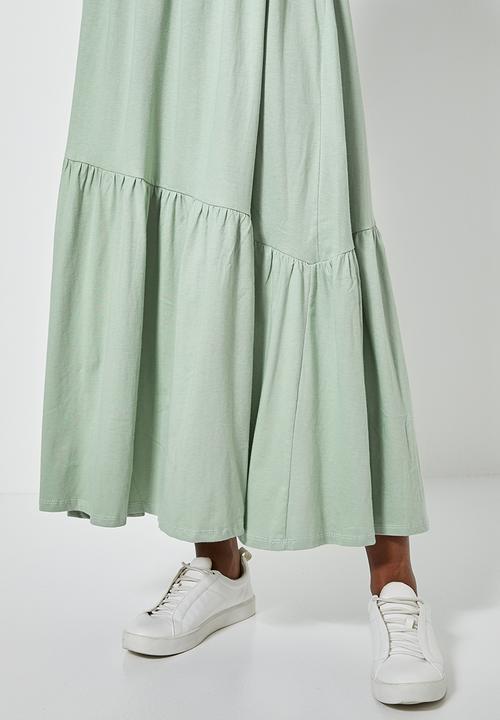 Superbalist - Asymmetrical cutline tiered knit dress - sage