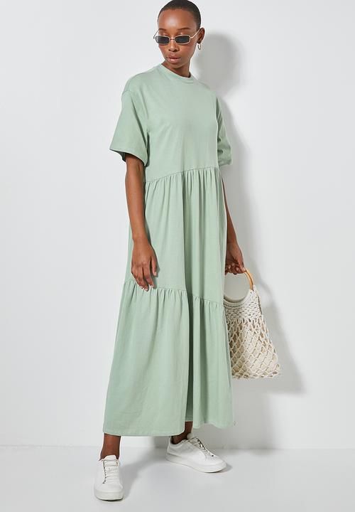 Superbalist - Asymmetrical cutline tiered knit dress - sage