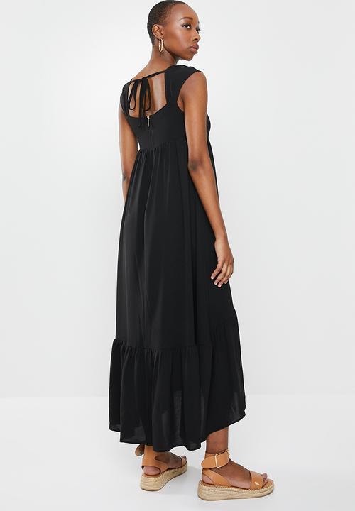 VELVET - Relaxed square neck tiered maxi dress - black