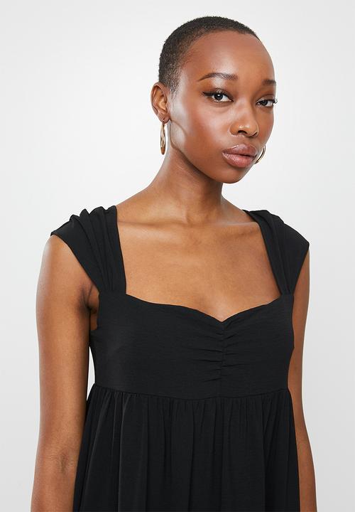 VELVET - Relaxed square neck tiered maxi dress - black