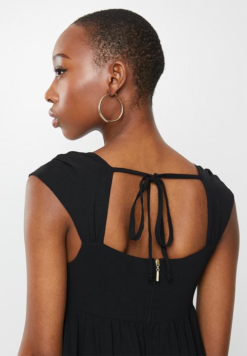 VELVET - Relaxed square neck tiered maxi dress - black