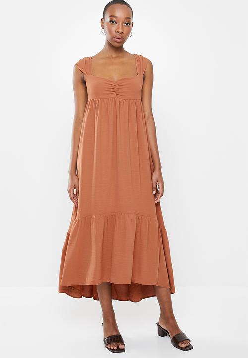 VELVET - Relaxed square neck tiered maxi dress - hazel brown