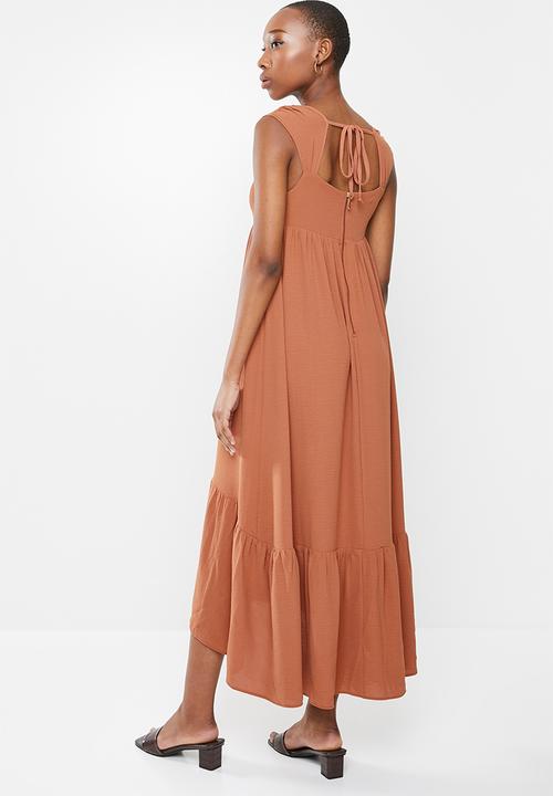 VELVET - Relaxed square neck tiered maxi dress - hazel brown