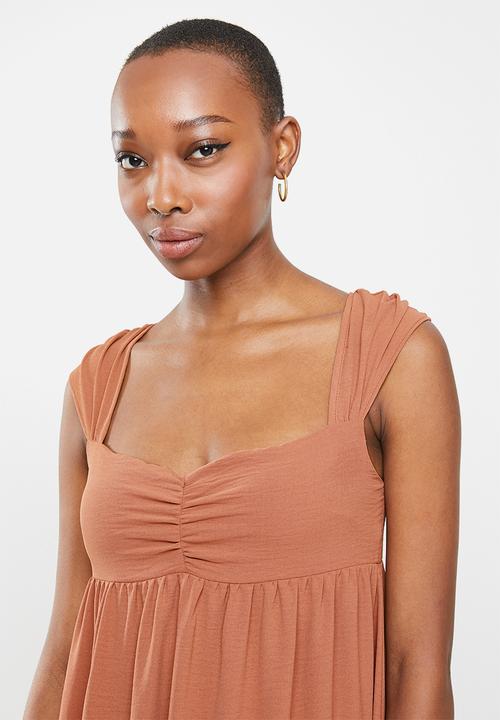 VELVET - Relaxed square neck tiered maxi dress - hazel brown