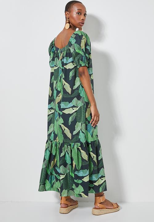 Superbalist - Square neck tiered dress - green 