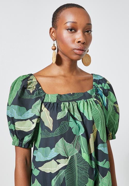 Superbalist - Square neck tiered dress - green 