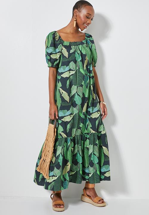 Superbalist - Square neck tiered dress - green 
