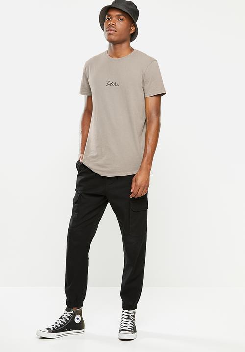 Factorie - Curved graphic T-shirt - washed grey