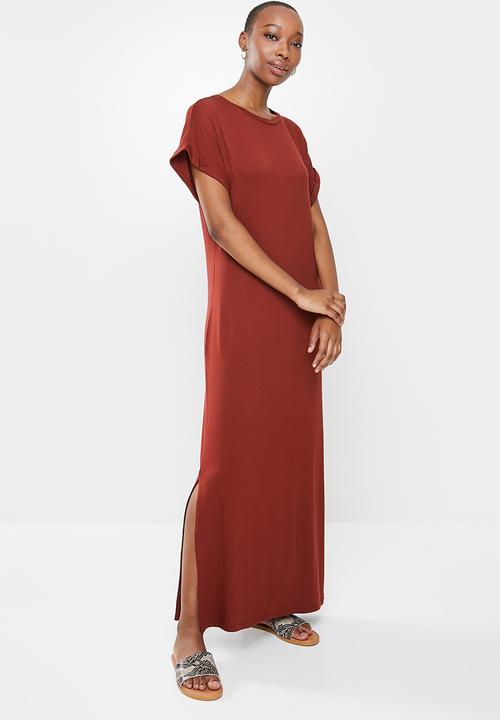 edit - Knit grown on sleeve slit maxi - brick