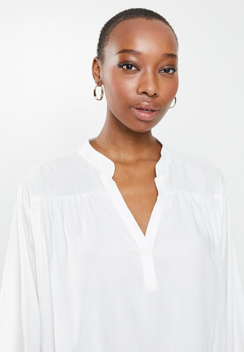 edit - Mandarin collar longline blouse - milk