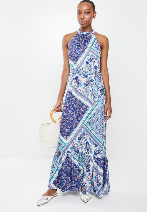edit - Highneck scarf print maxi - multi 