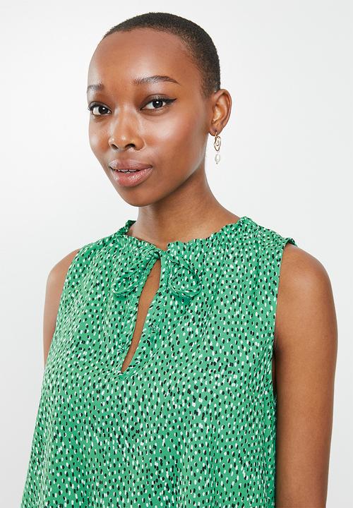 edit - Mandarin tie sleeveless shell - green
